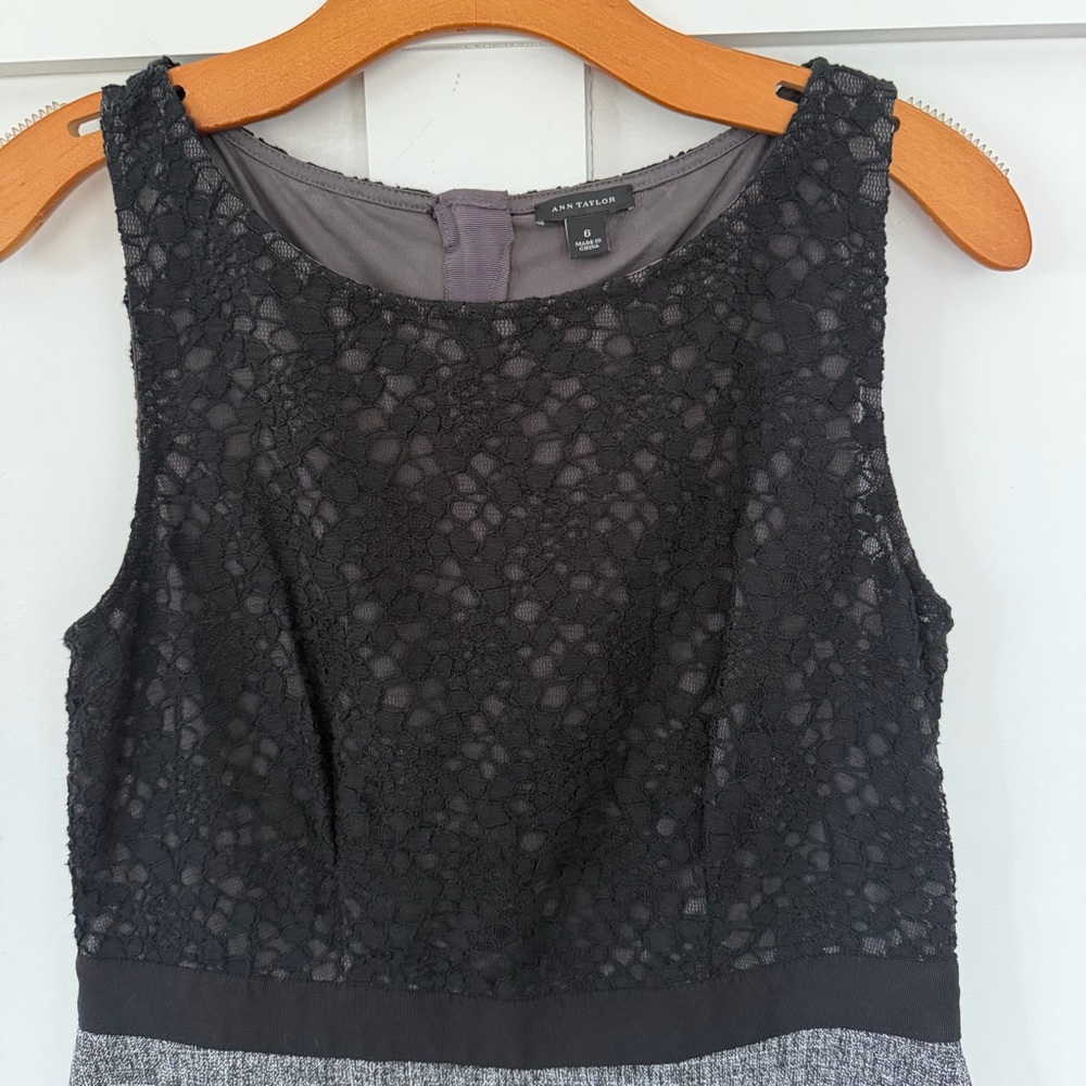 Ann Taylor Women's Top Sleeveless Lace Tweed Peplum Preppy‎ Black Gray Size 6 - Picture 2 of 8